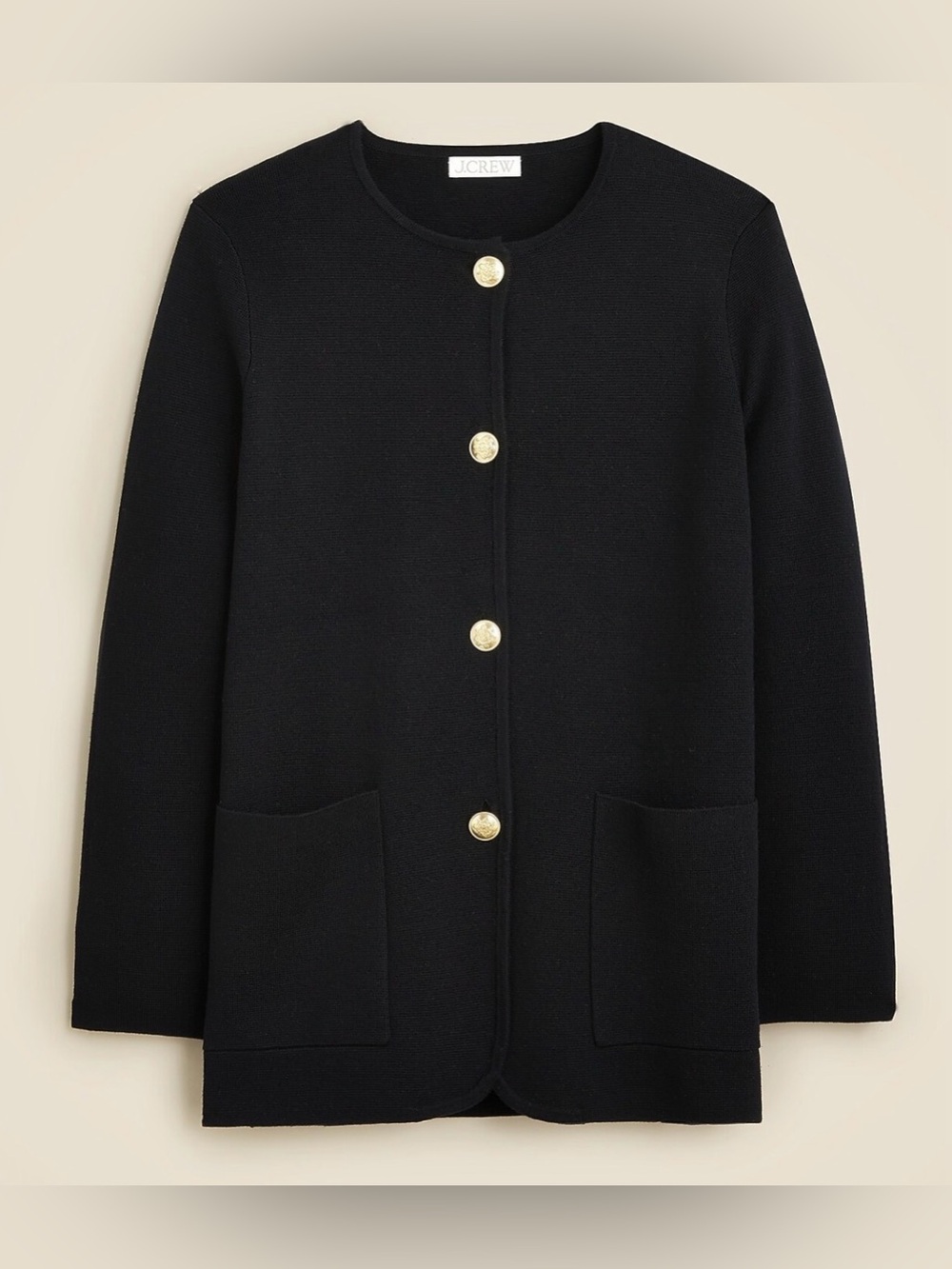 J.Crew Giselle Sweater Blazer Medium Black Merino Wool Gold Buttons BO154